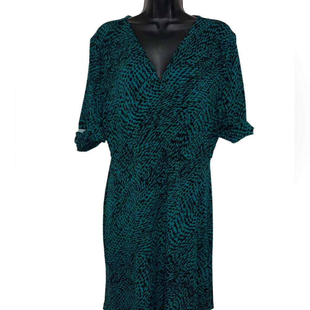 Teal and Black Printed V-Neck Dress❤️LIKE NEW